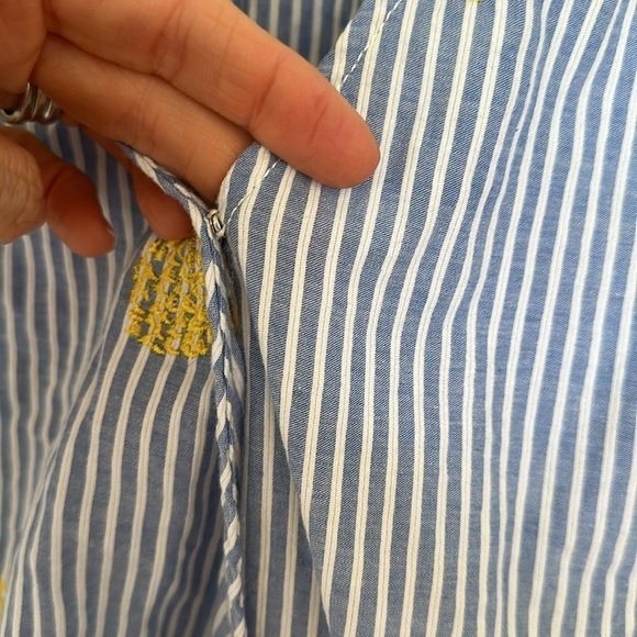 J.Crew Preppy Nautical Blue & White Striped Blouse with Yellow Detail — Size S - Picture 7 of 9